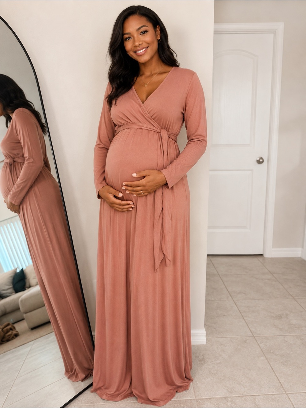 Mother Bee Maternity Dusty Rose Wrap Maxi Dress XL